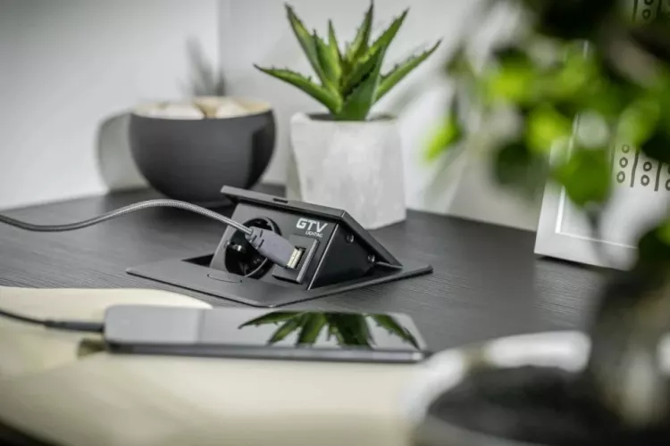 Priză de mobilier AVARO, 1xSHUKO, USB A+C, cablu 1,5m, Negru, GTV - imagine 8