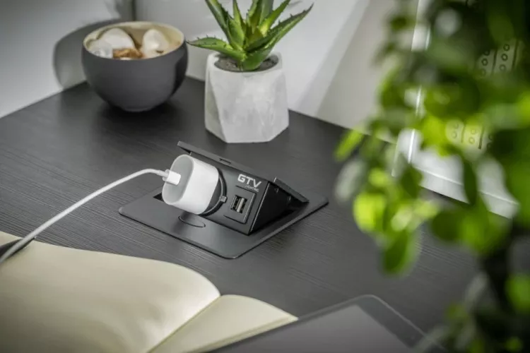 Priză de mobilier AVARO, 1xSHUKO, USB A+C, cablu 1,5m, Negru, GTV - imagine 7