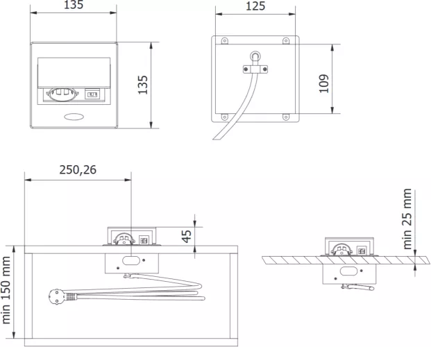 Priză de mobilier AVARO, 1xSHUKO, USB A+C, cablu 1,5m, Negru, GTV - imagine 5