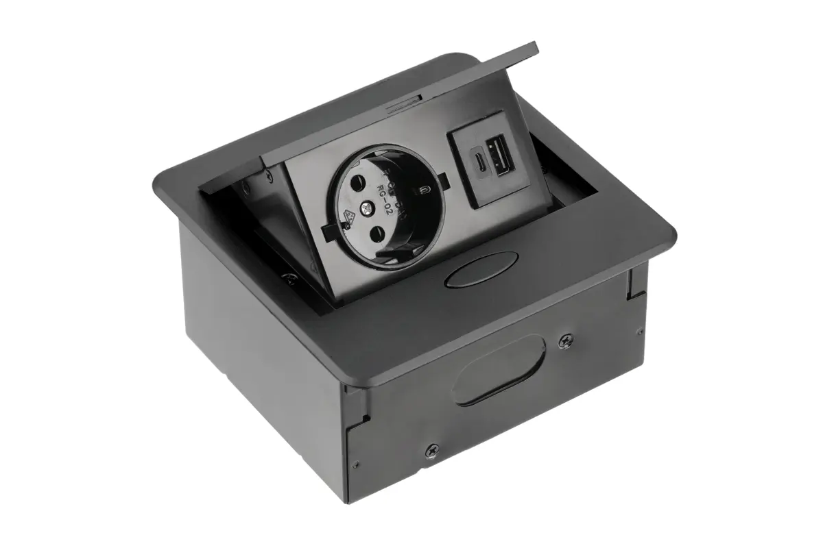 Priză de mobilier AVARO, 1xSHUKO, USB A+C, cablu 1,5m, Negru, GTV - imagine 3