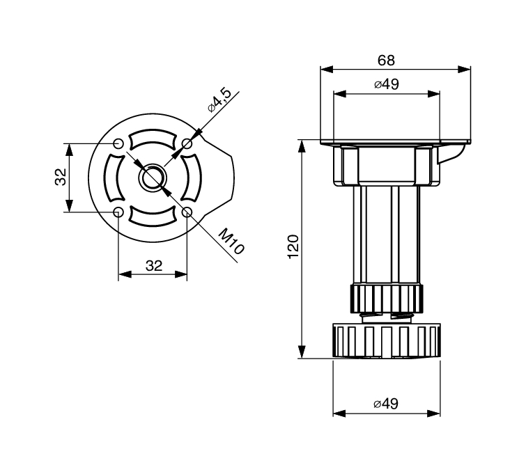 Picior de bucătărie Riex GK40, reglabil, din trei segmente, 150mm(-5/+15), Negru - imagine 3