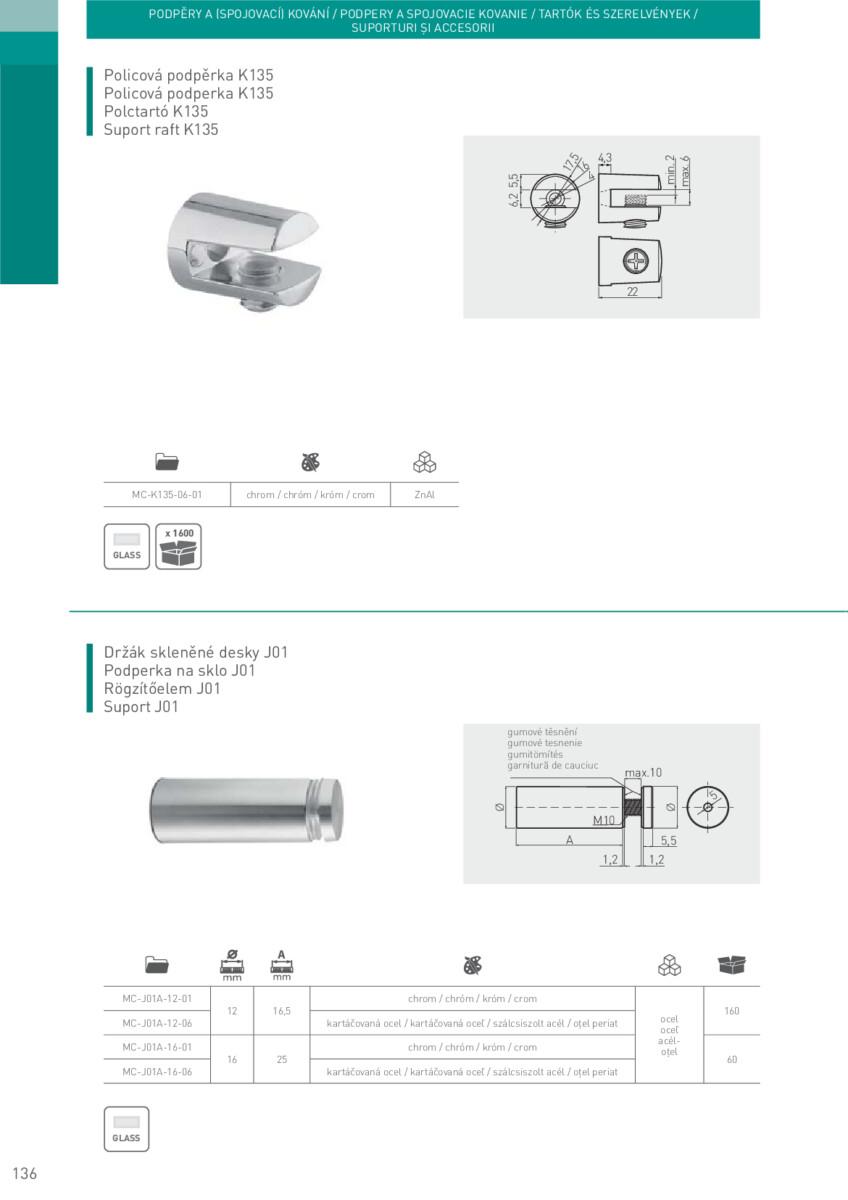 Suport raft din sticlă K135, GTV, Crom - imagine 2