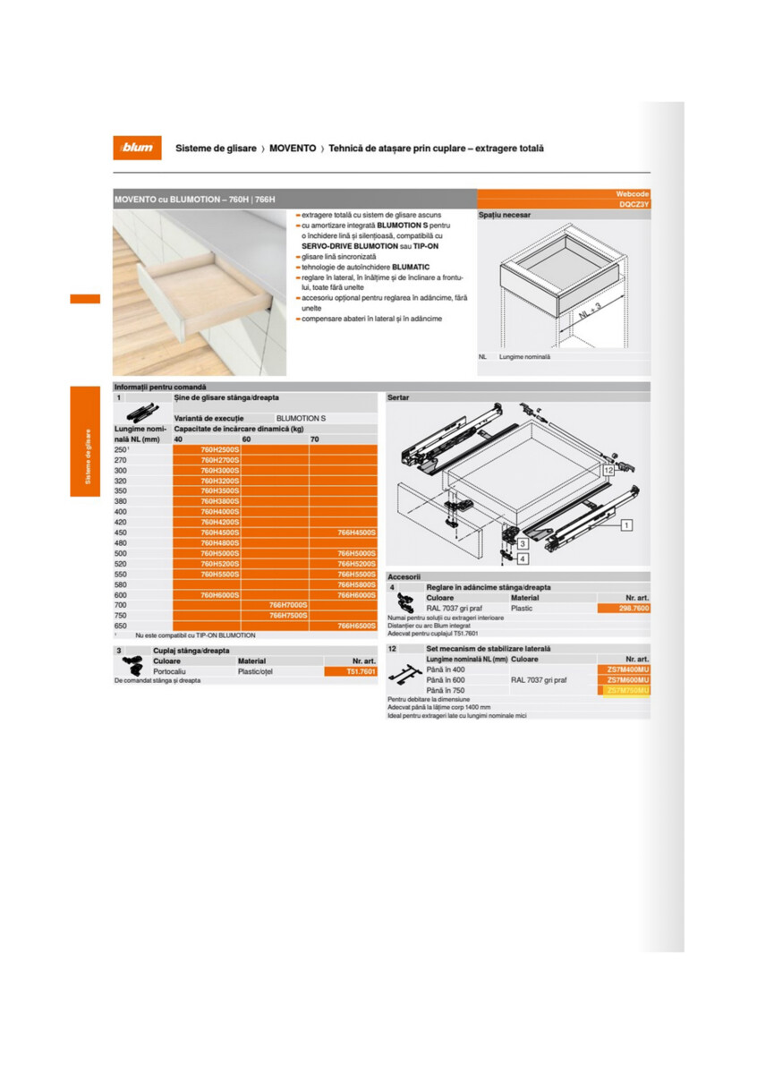 Stabilizator lateral BLUM MOVENTO, set, până la lungime nominală 750 mm - imagine 2